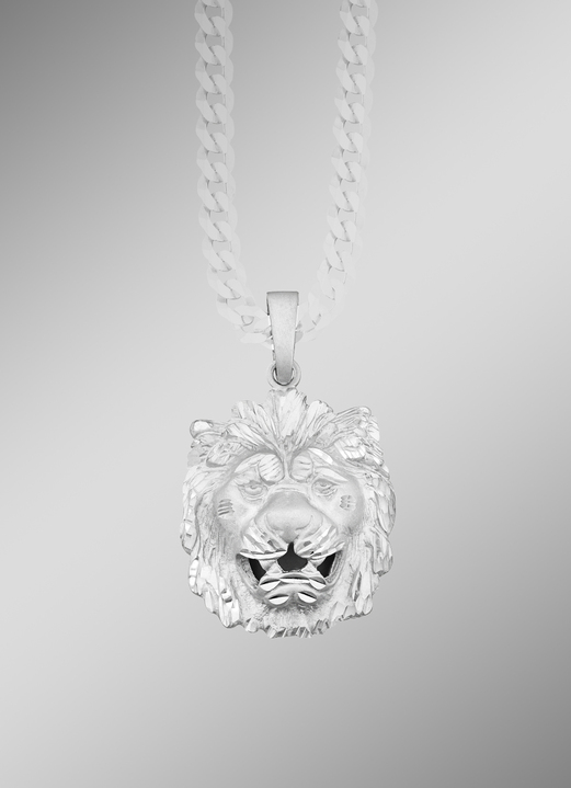 - Diamantierter Löwenkopf-Anhänger aus Silber , in Farbe  Ansicht 1
