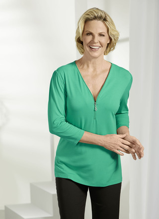 Shirt mit Reissverschluss am V-Ausschnitt in 3 Farben