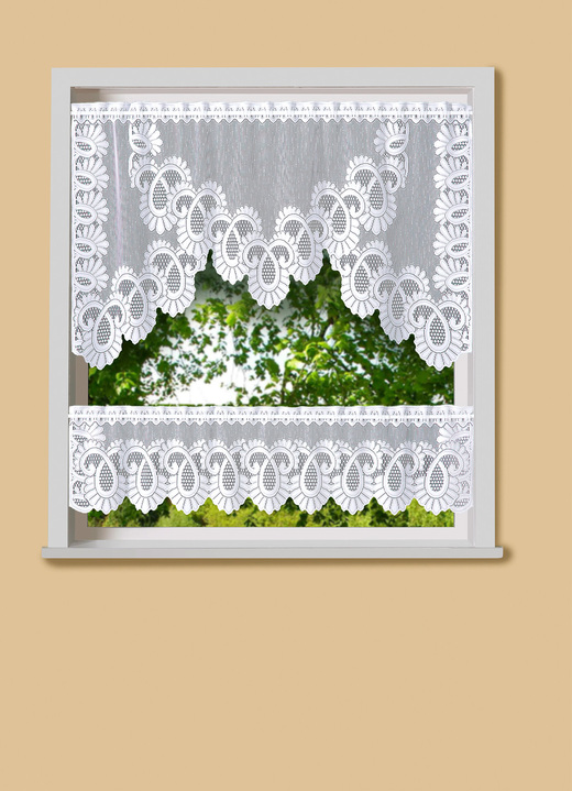Kurzgardinen - 2-teiliges Fensterset mit Stangendurchzug, in Größe 309 (68x120 cm + 28x120 cm) bis 315 (68x150 cm + 28x150 cm), in Farbe WEISS