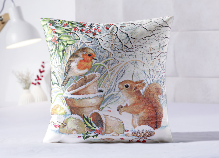 - Kissenbezug Eichhörnchen mit Vogel, in Farbe ECRU-BUNT