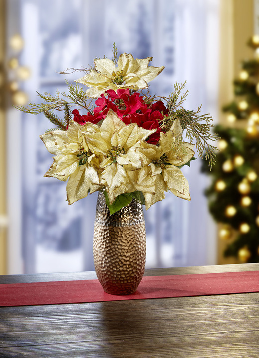 - Poinsettia-Gesteck in Vase, in Farbe CREME-ROT