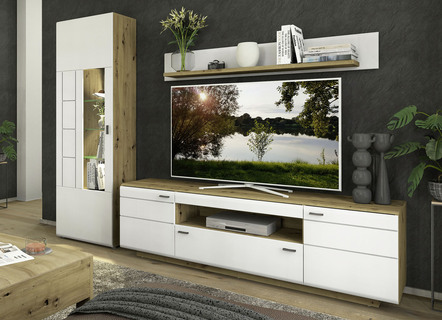 Wohnwand mit LED-Beleuchtung und Softclose