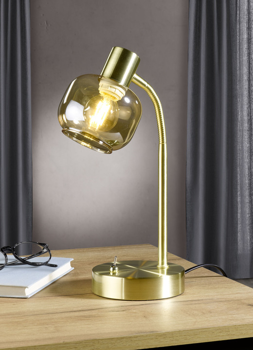 Tischlampe - Stilvolle Tischleuchte mit getöntem Glas, in Farbe MESSING