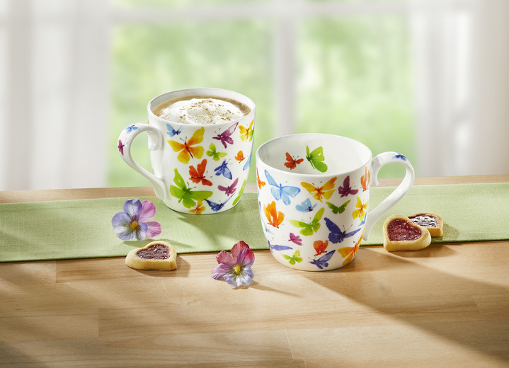 Geschirr - Henkelbecher mit Schmetterlings-Motiv 2er-Set, in Farbe BUNT