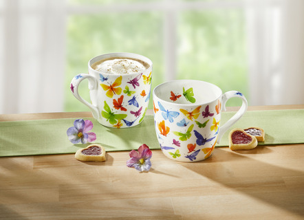 Henkelbecher mit Schmetterlings-Motiv 2er-Set