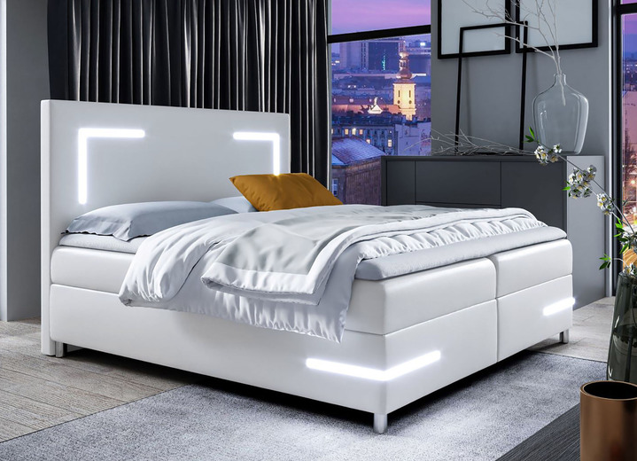 Boxspringbetten - Boxspringbett mit LED-Beleuchtung und Topper, in Farbe WEISS Ansicht 1