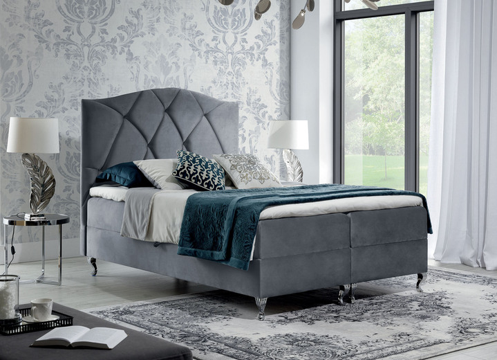 - Boxspringbett mit Bettkasten und Topper, in Farbe GRAU