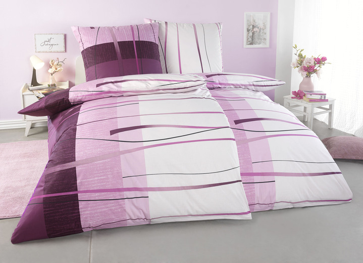 - Bettwäsche-Garnitur mit Reissverschluss, in Größe 112 (80/80 cm + 135/200 cm) bis 115 (80/80 cm + 155/220 cm), in Farbe BEERE
