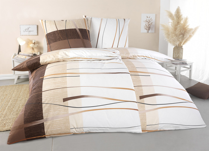 - Bettwäsche-Garnitur mit Reissverschluss, in Größe 112 (80/80 cm + 135/200 cm) bis 115 (80/80 cm + 155/220 cm), in Farbe BRAUN