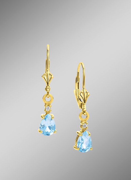 - Ohrringe mit Blautopas und Diamanten, in Farbe  Ansicht 1