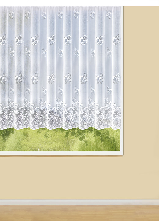 Klassisch - Blumenfenster-Vorhang mit Universalschienenband, in Größe 136 (H100xB300 cm) bis 169 (H145xB900 cm), in Farbe WEISS