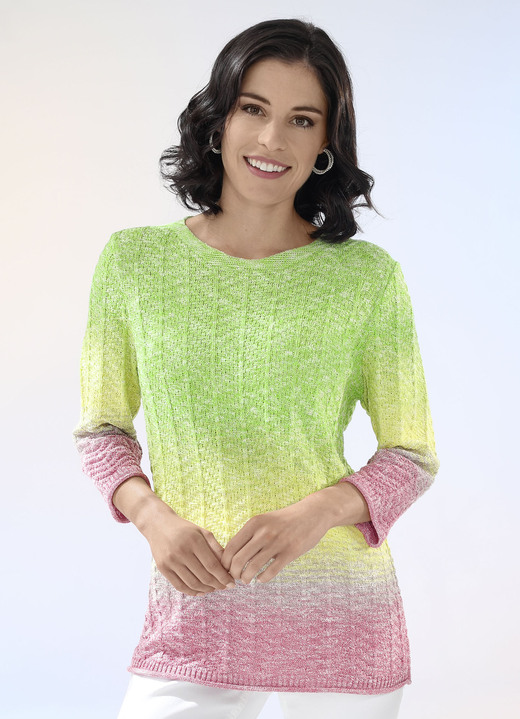 3/4-Arm - Pullover mit Melange-Effekten, in Größe 036 bis 052, in Farbe KIWIGRÜN-GELB-MULTICOLOR