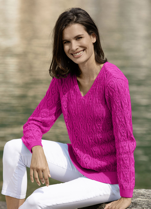 Langarm - Pullover im Mustermix, in Größe 040 bis 048, in Farbe PINK