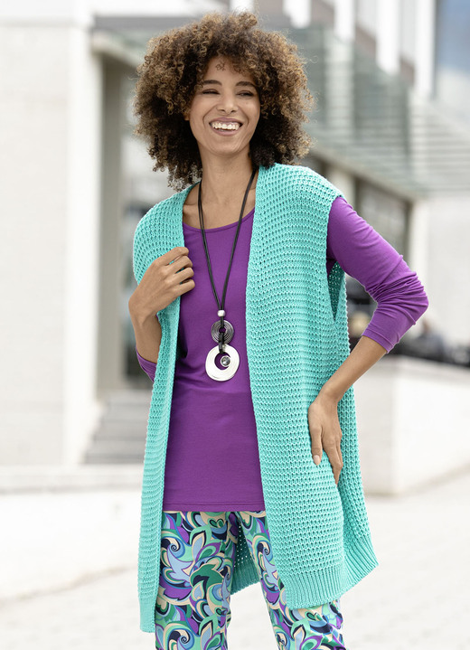 Strickgilets - Gilet in verschlussloser Form, in Größe 038 bis 054, in Farbe AQUA Ansicht 1
