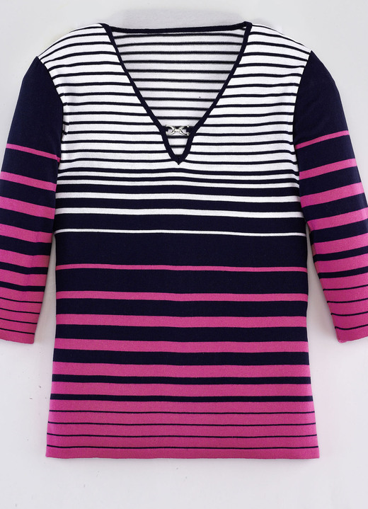 3/4-Arm - Pullover mit Ringeldessin, in Größe 036 bis 052, in Farbe MARINE-PINK-WEISS Ansicht 1