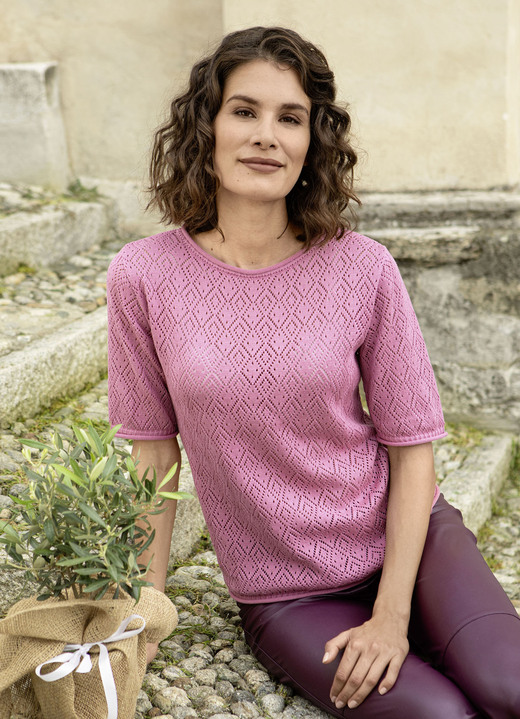 Kurzarm - Pulli mit Ajourmuster, in Größe 038 bis 052, in Farbe ROSENHOLZ Ansicht 1