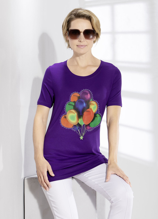 Shirts - Longshirt mit Strasszier in 2 Farben, in Größe 038 bis 056, in Farbe LILA Ansicht 1