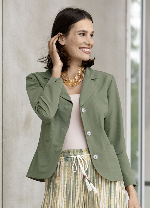 Blusen - Blusenjacke  mit Schulterpolster, in Größe 034 bis 050, in Farbe OLIV Ansicht 1