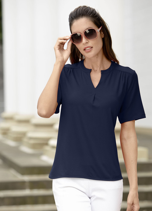 Blusen & Tuniken - Shirt-Tunika mit Stehkragen, in Größe 036 bis 052, in Farbe MARINE Ansicht 1