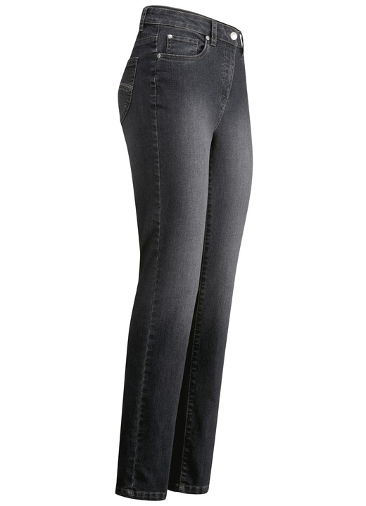 Hosen mit Knopf- und Reissverschluss - Jeans mit schönen Stickereien und funkelnden Strassteinen, in Größe 017 bis 052, in Farbe GRAFIT Ansicht 1