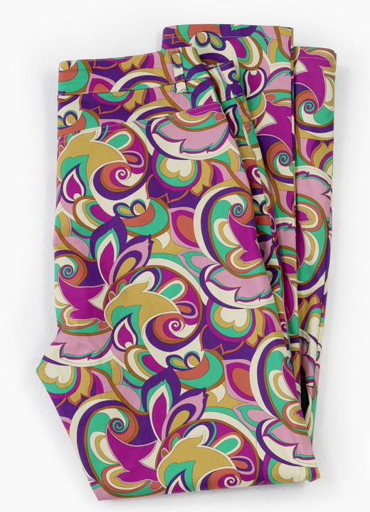 Hosen mit Knopf- und Reissverschluss - Hose in Knöchellänge mit farbbrillantem Inkjet-Druck, in Größe 017 bis 052, in Farbe FUCHSIA-GRÜN Ansicht 1