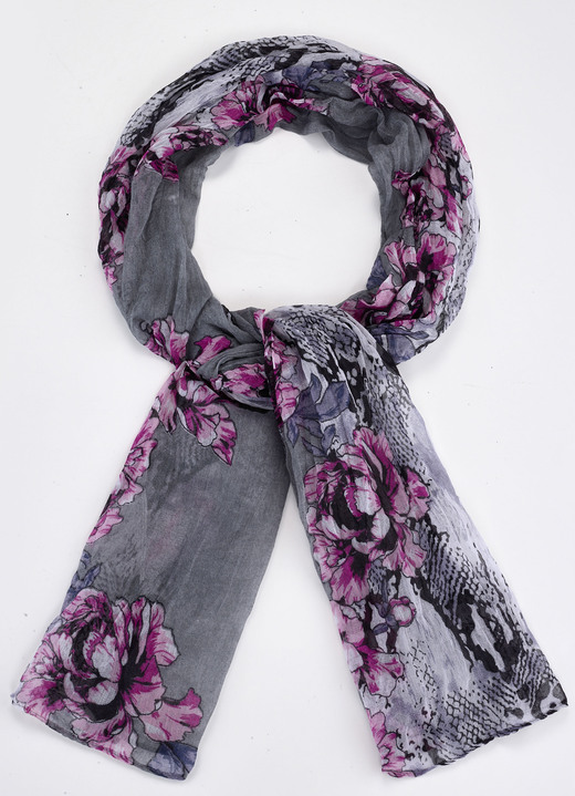- Schal mit Blüten- und Reptildessin, in Farbe GRAU-BUNT Ansicht 1