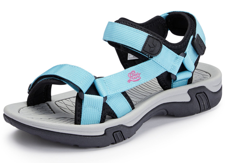 Sandaletten & Pantoletten - Trekking Sandale aus Textilmaterial, in Größe 036 bis 042, in Farbe TÜRKIS-SCHWARZ Ansicht 1