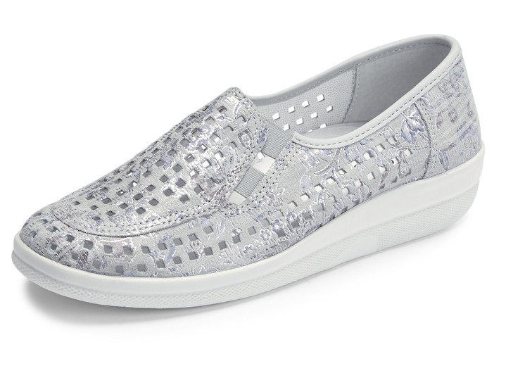 Slipper & Schnürschuhe - ELENA EDEN, sommerliche Damen-Slipper, Weite G, mit herausnehmbarem Fussbett, in Größe 036 bis 042, in Farbe SILBERGRAU Ansicht 1