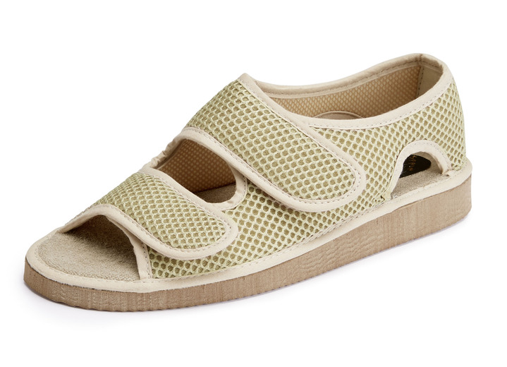Sandaletten & Pantoletten - Klett-Sandale aus gepolstertem Textilmaterial, in Größe 036 bis 042, in Farbe BEIGE Ansicht 1