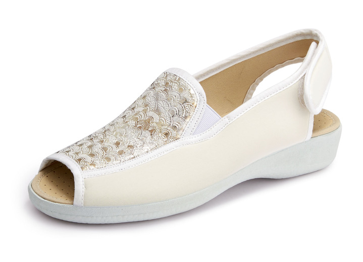 Sandaletten & Pantoletten - Sandale aus elastischem Textilmaterial, in Größe 035 bis 042, in Farbe CREMEWEISS-GOLD Ansicht 1