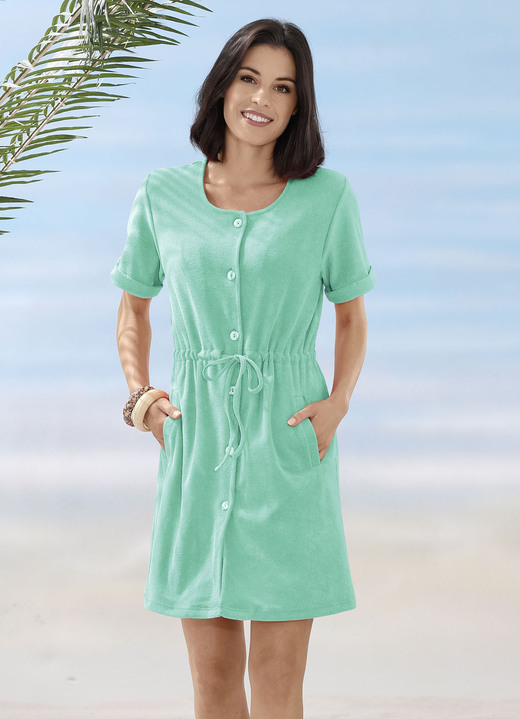 Strandkleider - Frottier-Kleid mit durchgehender Knopfleiste, in Größe 038 bis 054, in Farbe MINT Ansicht 1