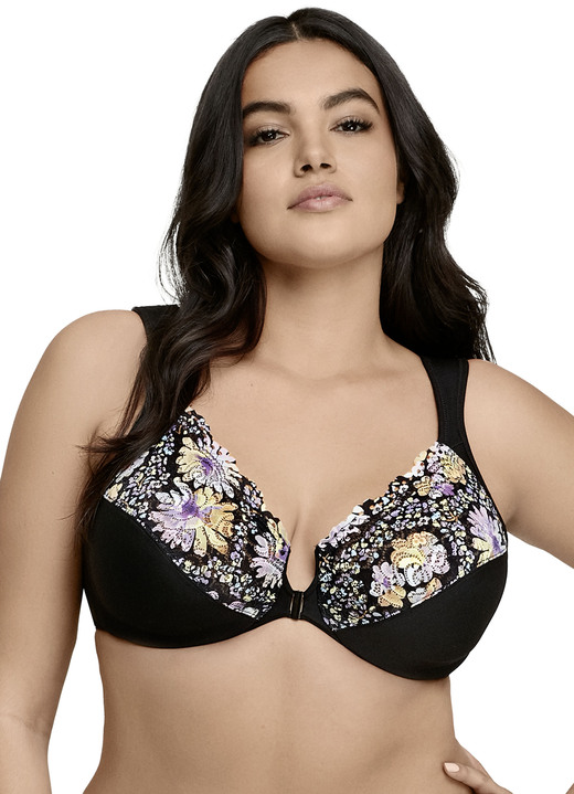BH mit Formbügel - Glamorise Bügel-BH mit Floraldessin, in Größe 075 bis 115, in Cup F, in Farbe SCHWARZ-BUNT Ansicht 1