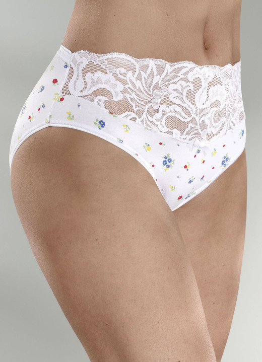 - Viererpack Slips mit buntem Blümchendessin, in Größe 038 bis 046, in Farbe WEISS-BUNT Ansicht 1
