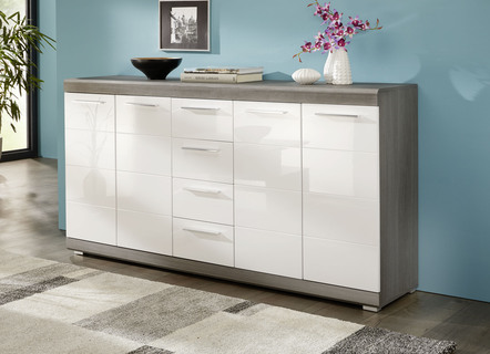Sideboard mit profilierten MDF-Fronten in Weiss Hochglanz