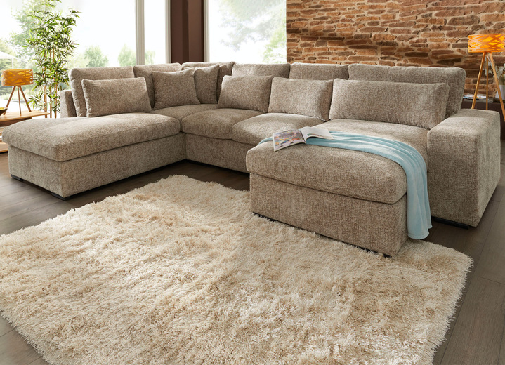 - Polstermöbel mit hochwertigem Stoffbezug, in Farbe TAUPE, in Ausführung Ecksofa mit Longchair, 166x289 cm Ansicht 1