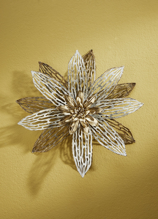 Wohnaccessoires - Wanddekoration Blüte aus Metall, in Farbe CREME-GOLD