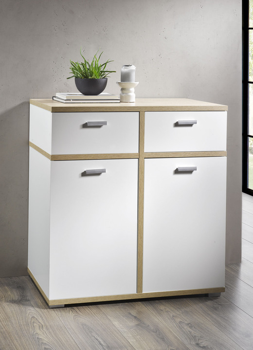- Moderne und kombistarke Kommode, 2-türig, in Farbe WEISS-SONOMA EICHE HELL