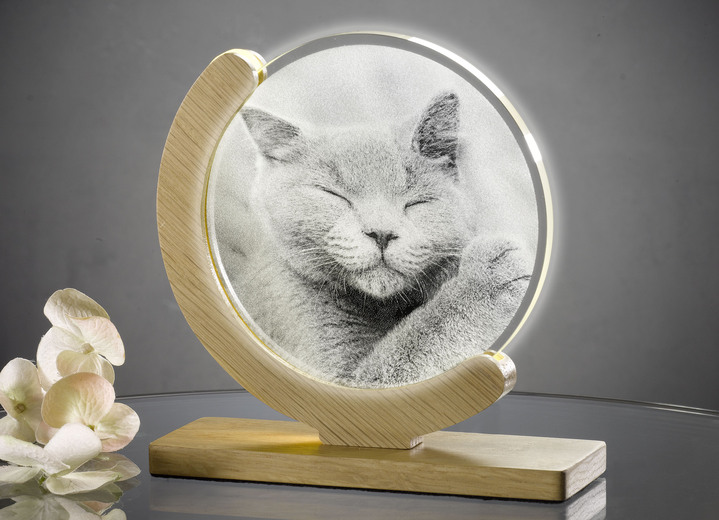 Tischlampe - Dimmbare LED-Tischlampe mit Katzen-Motiv, in Farbe EICHE Ansicht 1