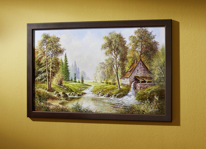 Landschaft - Bild mit Holzrahmen, in Farbe BRAUN-GRÜN