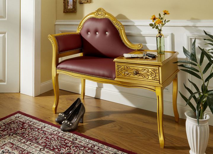 Stühle & Sitzbänke - Teilmassive Sitzbank mit gepolsterter Sitzfläche, in Farbe GOLD-ROT Ansicht 1