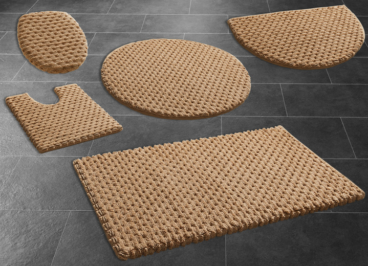 Badgarnituren - Wende-Badgarnitur, in Größe 100 (Vorleger halbrund, 50/ 80 cm) bis 110 (Hänge-WC-Garnitur, 2-teilig), in Farbe BEIGE Ansicht 1