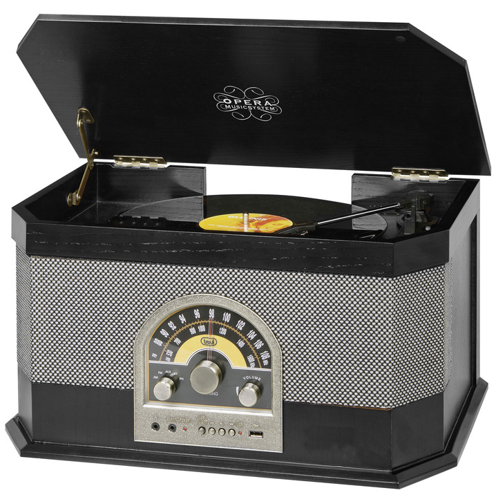 - Trevi TT 1040 BT. Plattenspieler mit FM-Radio, in Farbe SCHWARZ