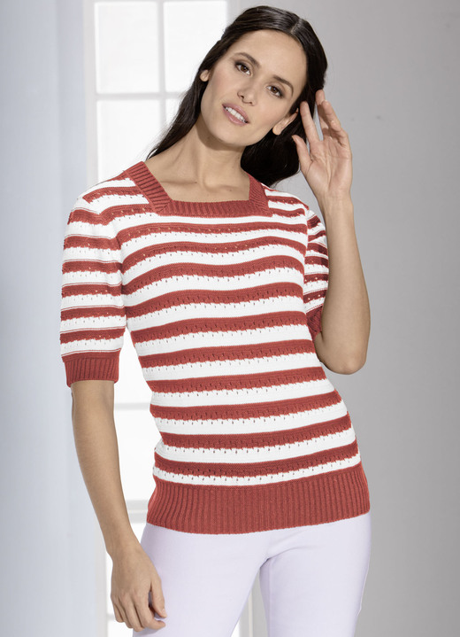 Kurzarm - Pulli in Ringeldessin Kurzarm - Pulli in Ringeldessin, in Größe 036 bis 052, in Farbe TERRA-WEISS
