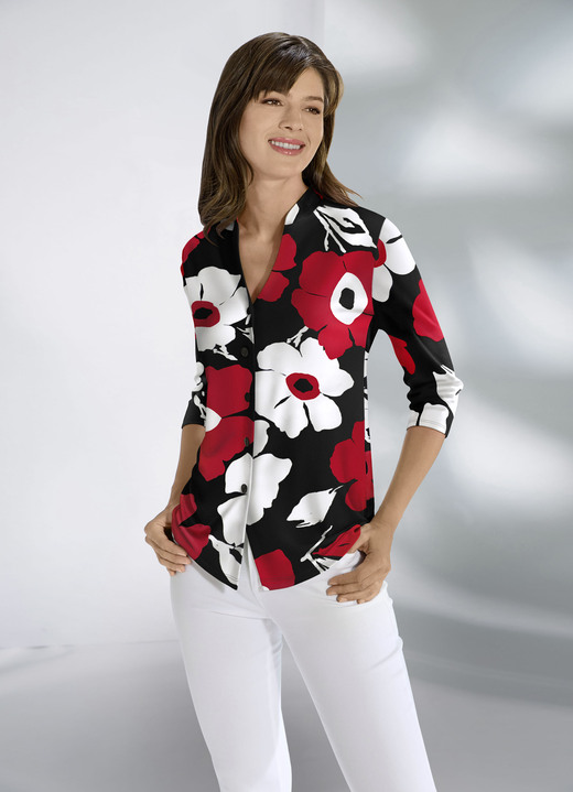 Blusen & Tuniken - Shirtbluse mit farbbrillantem Inkjet-Druck, in Größe 036 bis 052, in Farbe SCHWARZ-BUNT