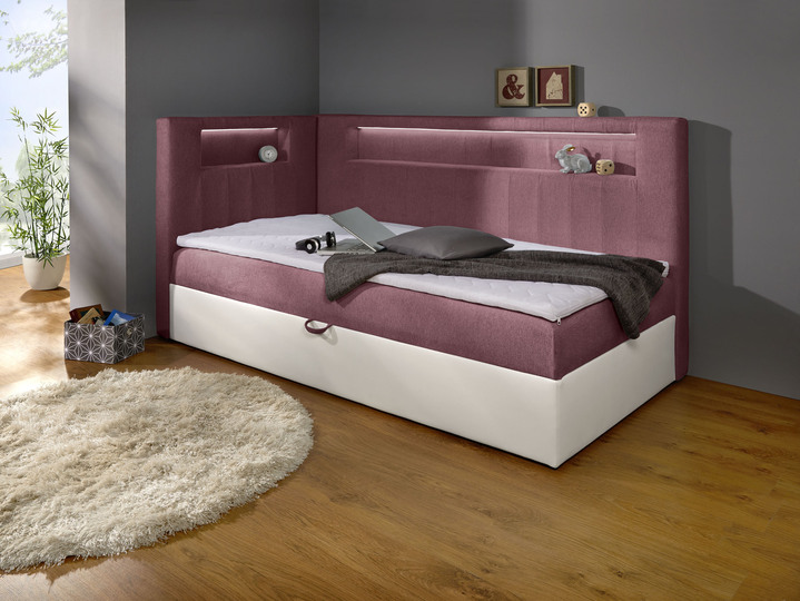 Boxspringbetten - Boxspringbett mit integrierter LED-Beleuchtung, in Farbe WEISS-BEERE, in Ausführung Mit Seitenteil Ansicht 1
