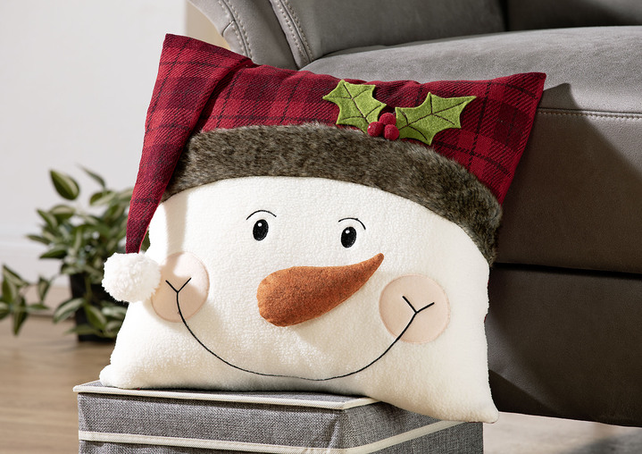 Weihnachtliche Dekorationen - Kissenbezug mit Schneemannapplikation, in Farbe BUNT