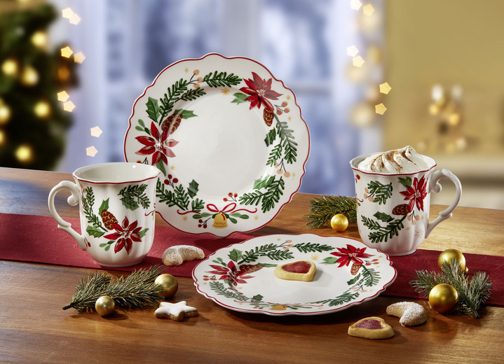 Porzellan - Weihnachtliches Service aus Fine Bone China-Porzellan, in Farbe WEISS-GRÜN-ROT, in Ausführung Henkelbecher, 2er-Set Ansicht 1