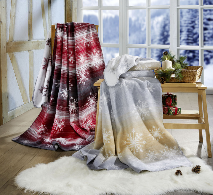 Decken - Superangenehmene Wohndecke mit Schneeflockenmotiv, in Farbe ROT