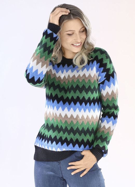 Pullover - Pullover in Jacquard-Dessin, in Größe L(44/46) bis XS(32/34), in Farbe MARINE-MULTICOLOR Ansicht 1