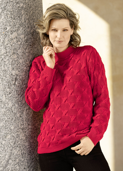 Basics - Pullover in aufwendigem Strickmix, in Größe 036 bis 052, in Farbe ROT